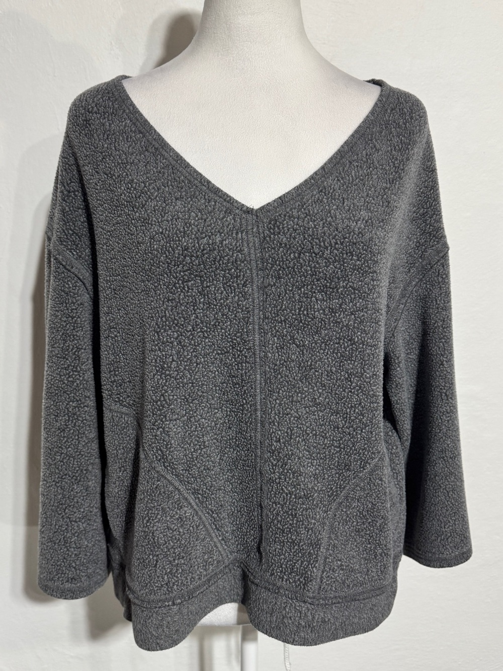 Free People Cozy V-Neck Plush Pullover Sweater - Gray small - Picture 1 of 7